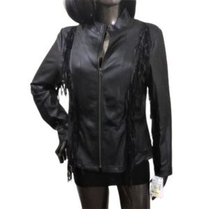 MILA & MILAN Stretch Faux Leather Fringed Jacket